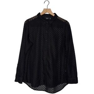 Mesh Goth Collared Button Up Long Sleeve‎ Blouse Top